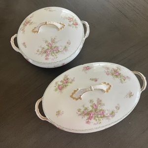 Set of 2 Limoges France Serving Vegetable Dishes with Lids